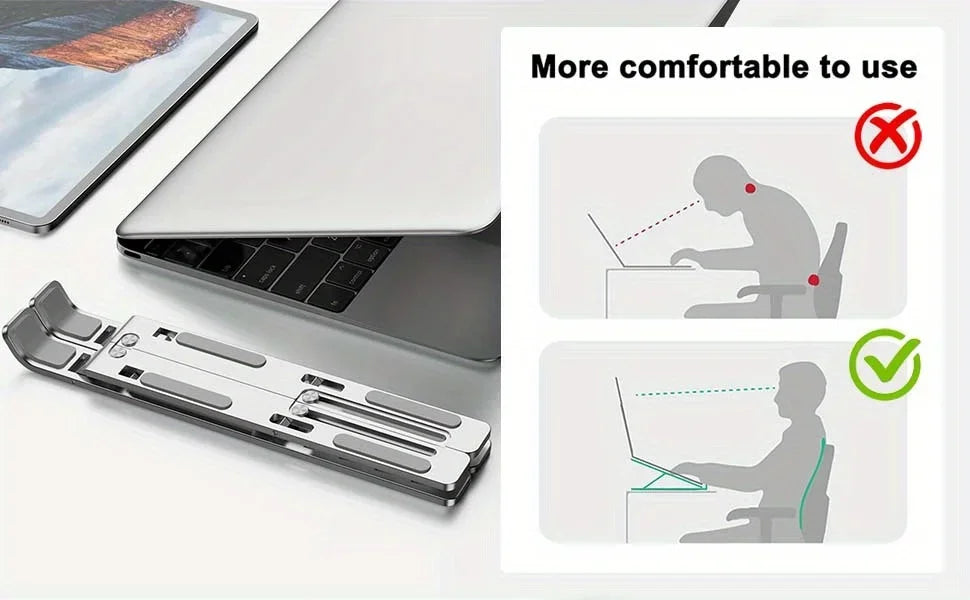 Aluminium Laptop Stand – Foldable Adjustable Cooling Riser 8–16"