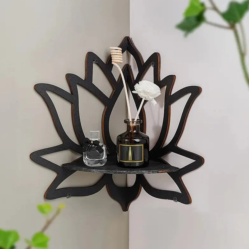 Wooden Lotus Hollow Decorative Rack Aromatherapy Organiser Essential Oil Candle Holder Wall