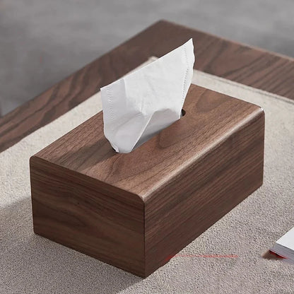 Walnut Wood Tissue Box Cover Desktop Storage Case