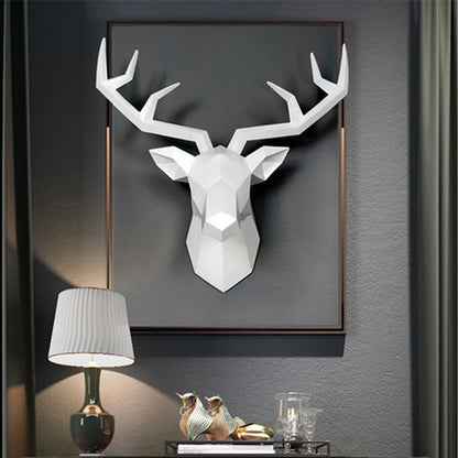 Deer Head Sculpture Animal Statue Figurines Wall Hanging Creative Elk Art Antlers Statuette for