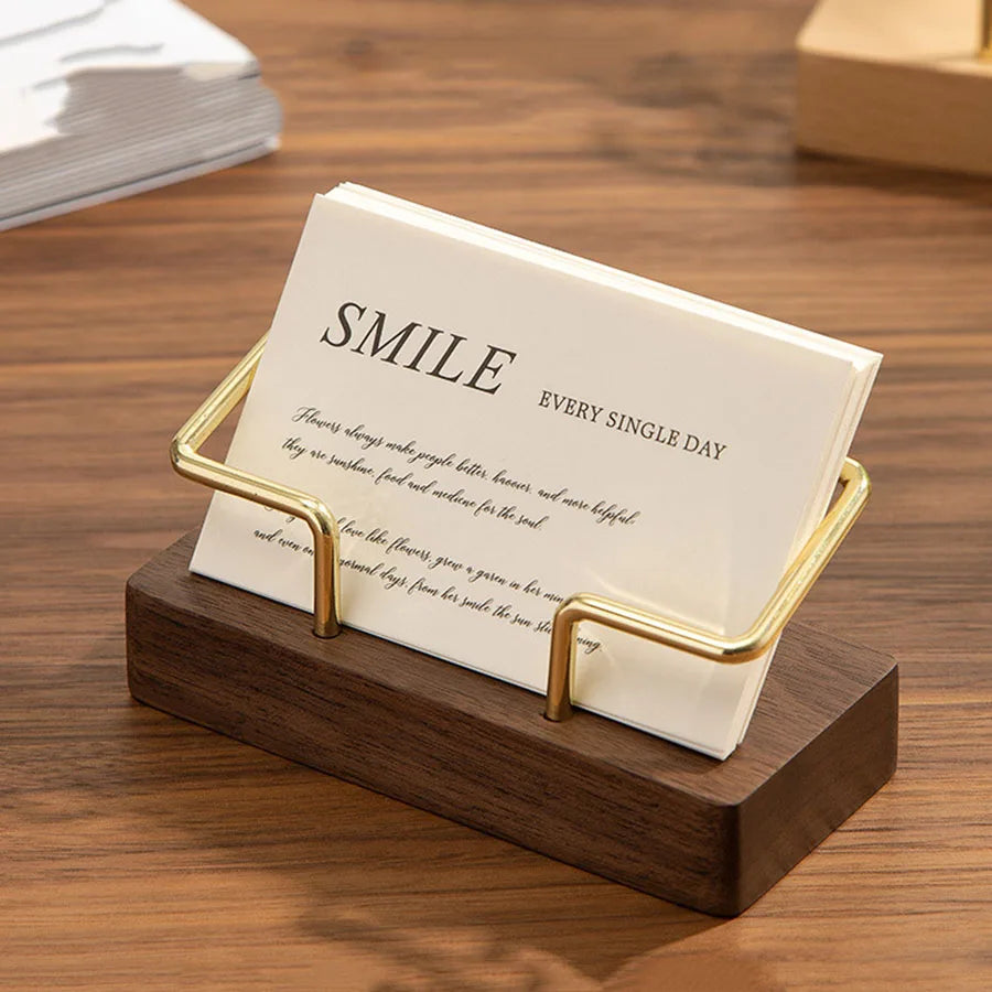 Wooden Business Card Holder Display Stand Wood Office Desk Home Storage