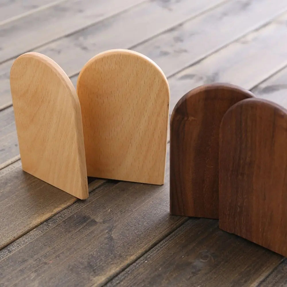 Natural Wooden Bookends Beech Walnut Desktop Bookshelf Organizer Office Home Book Ends Pair Decor