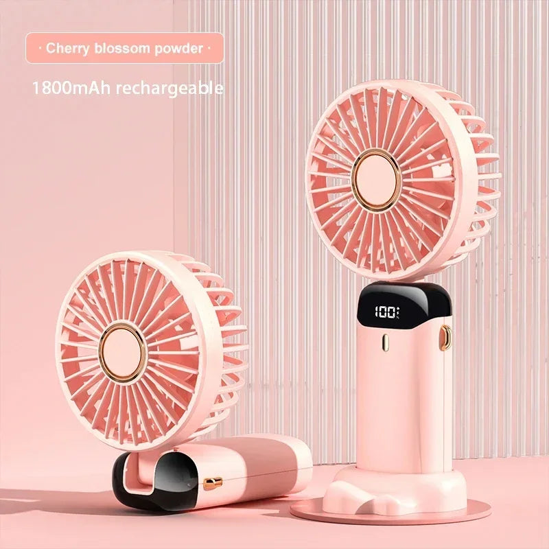 Portable Handheld Mini Fan Foldable Neck Hanging Fans Speed USB Rechargeable with Phone Stand and