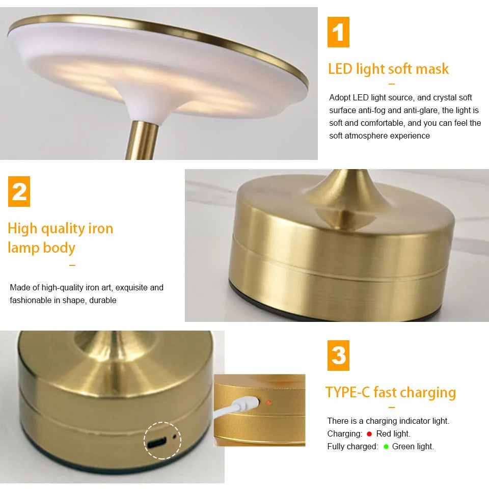 Rechargeable LED Table Lamp Touch Sensor Night Light Portable Cordless Bedroom Reading Desk