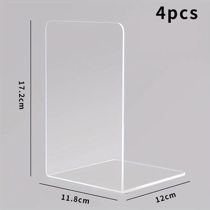Transparent Acrylic Bookends L-Shaped Desktop Book Organizer Clear Black White 2 4 8 Pack Office