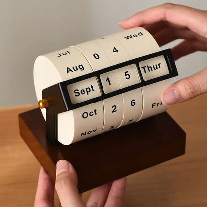 Wheel Perpetual Calendar Rotating Wood Desk Calendar
