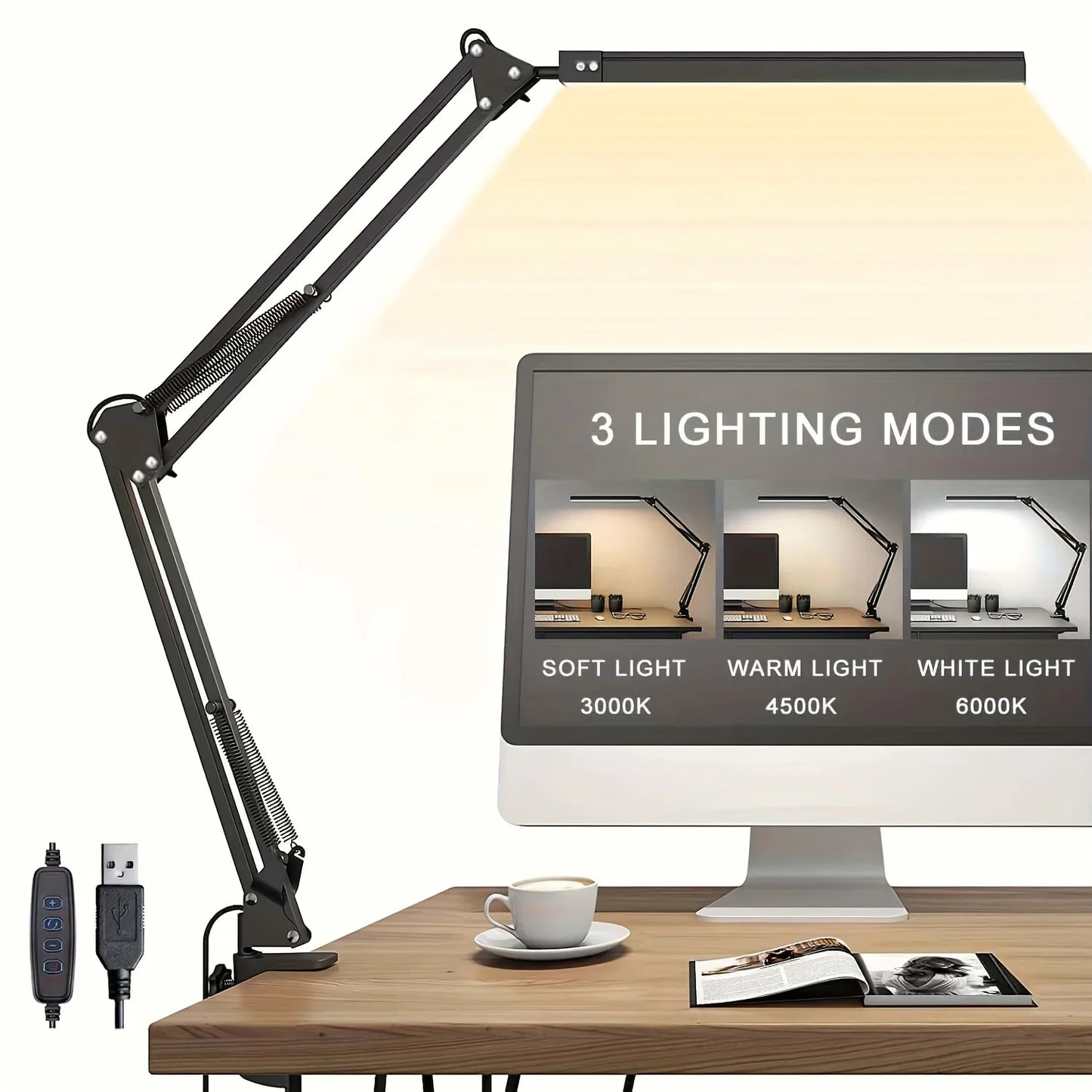 LED Clamp Desk Lamp – 5 Light Modes Auto Shut-Off Eye Protection