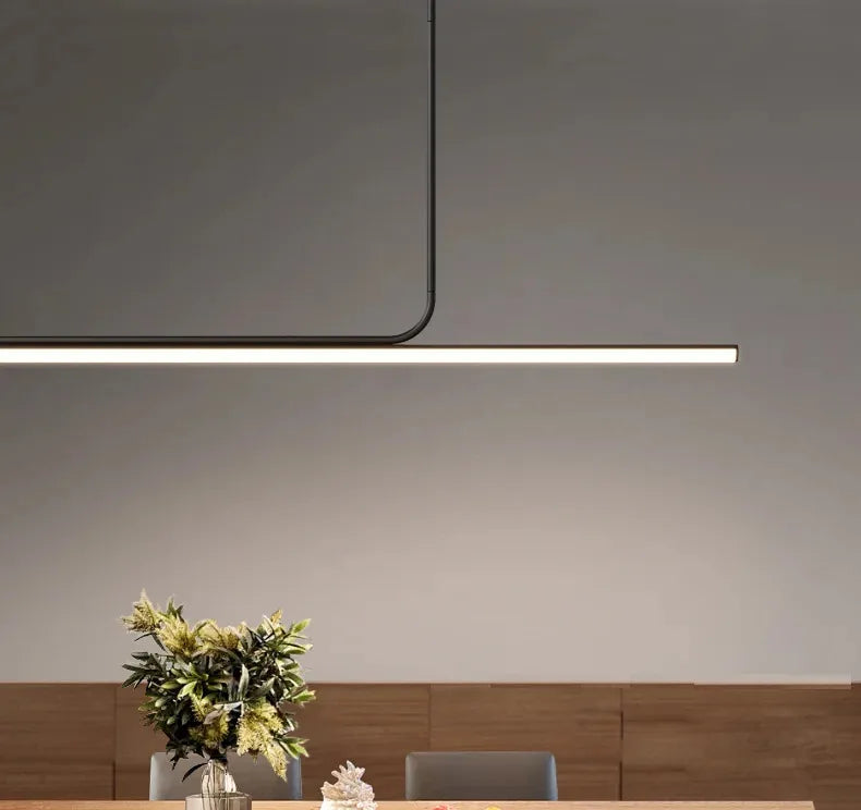 Linear LED Pendant Light Long Strip Dining Table Bar Chandelier Dimmable Remote Nordic Hanging Lamp