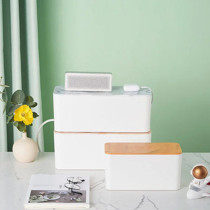 Wooden Cable Storage Box Hides Clutter Wooden-Style Finish Safe and Ventilated