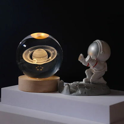 3D Galaxy Crystal Ball Night Light Bedroom Lighting Gift Ideas Moon Lamp Warm 3000K Glow
