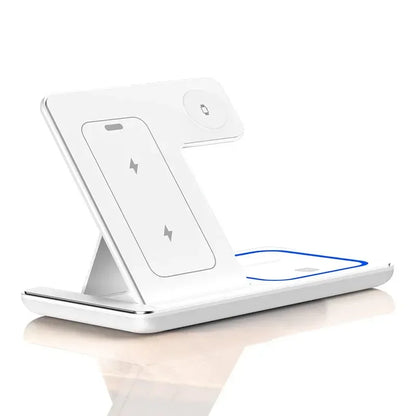Foldable Phone Wireless Charger Fold-Flat Portability Charges 3 Devices Fast Charging