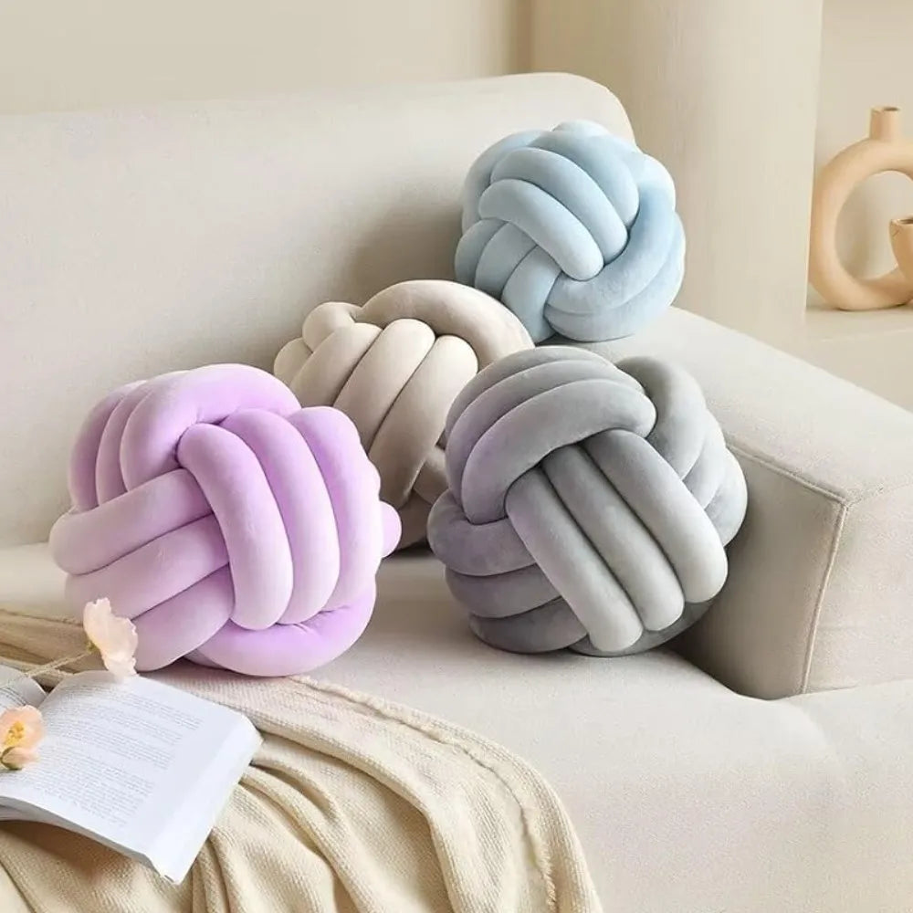 Velvet Knot Ball Cushion Decorative Round Throw Pillow 22cm or 28cm