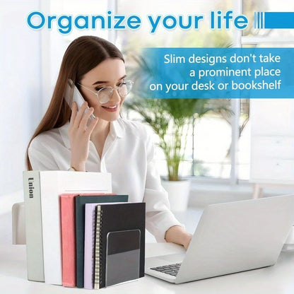 Transparent Acrylic Bookends L-Shaped Desktop Book Organizer Clear Black White 2 4 8 Pack Office