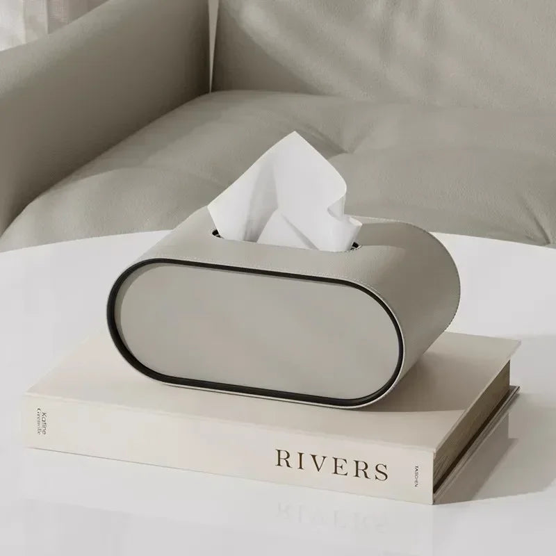 Leather Tissue Box Cover Oval Desktop Napkin Holder