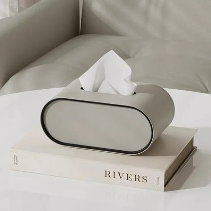 Leather Tissue Box Cover Oval Desktop Napkin Holder