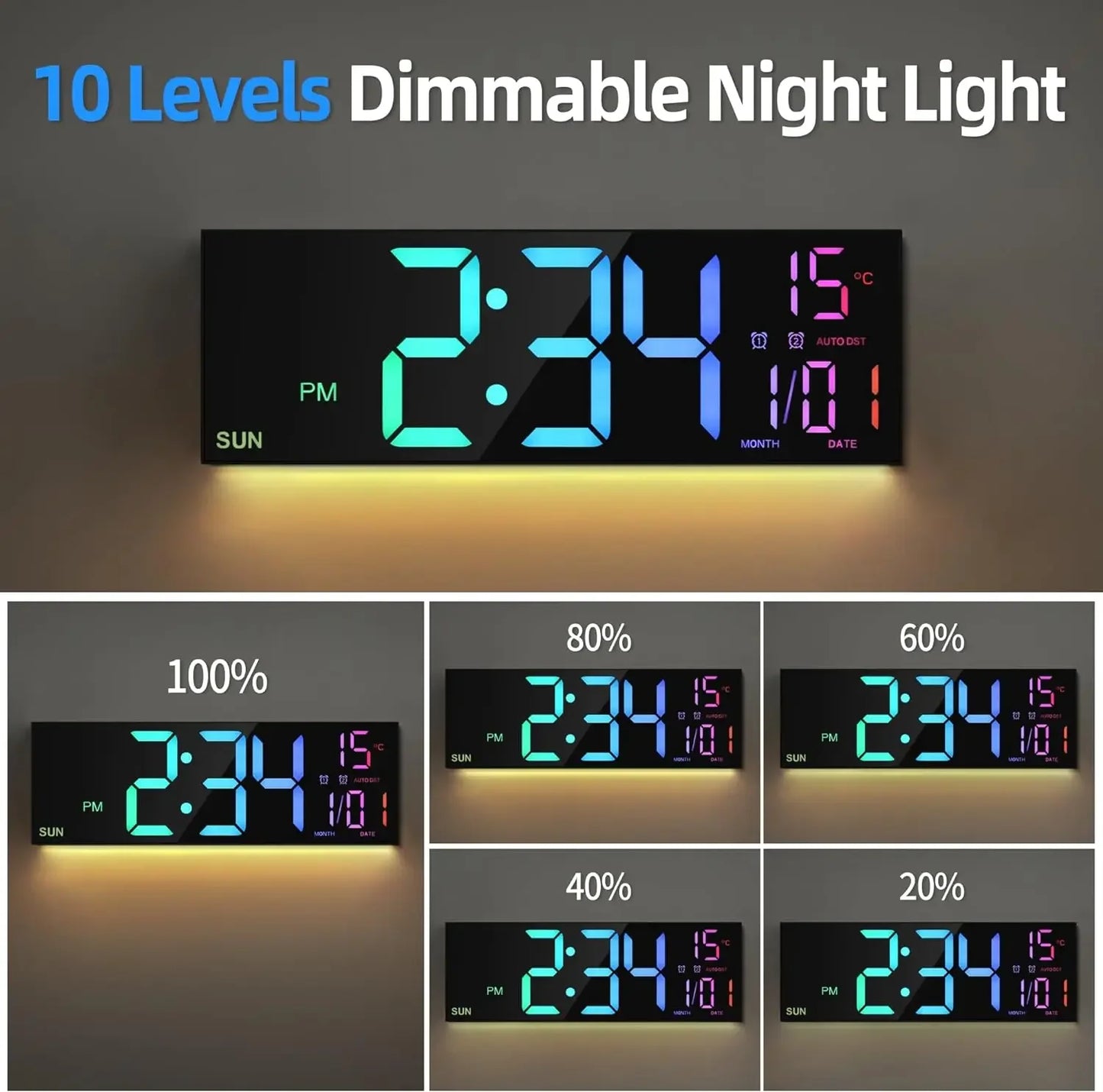 16" LED Digital Wall Clock with Remote