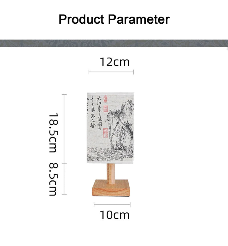 Chinese Style LED Table Lamp Dimmable Fabric Lampshade Square Bedroom Bedside Plug Night Light
