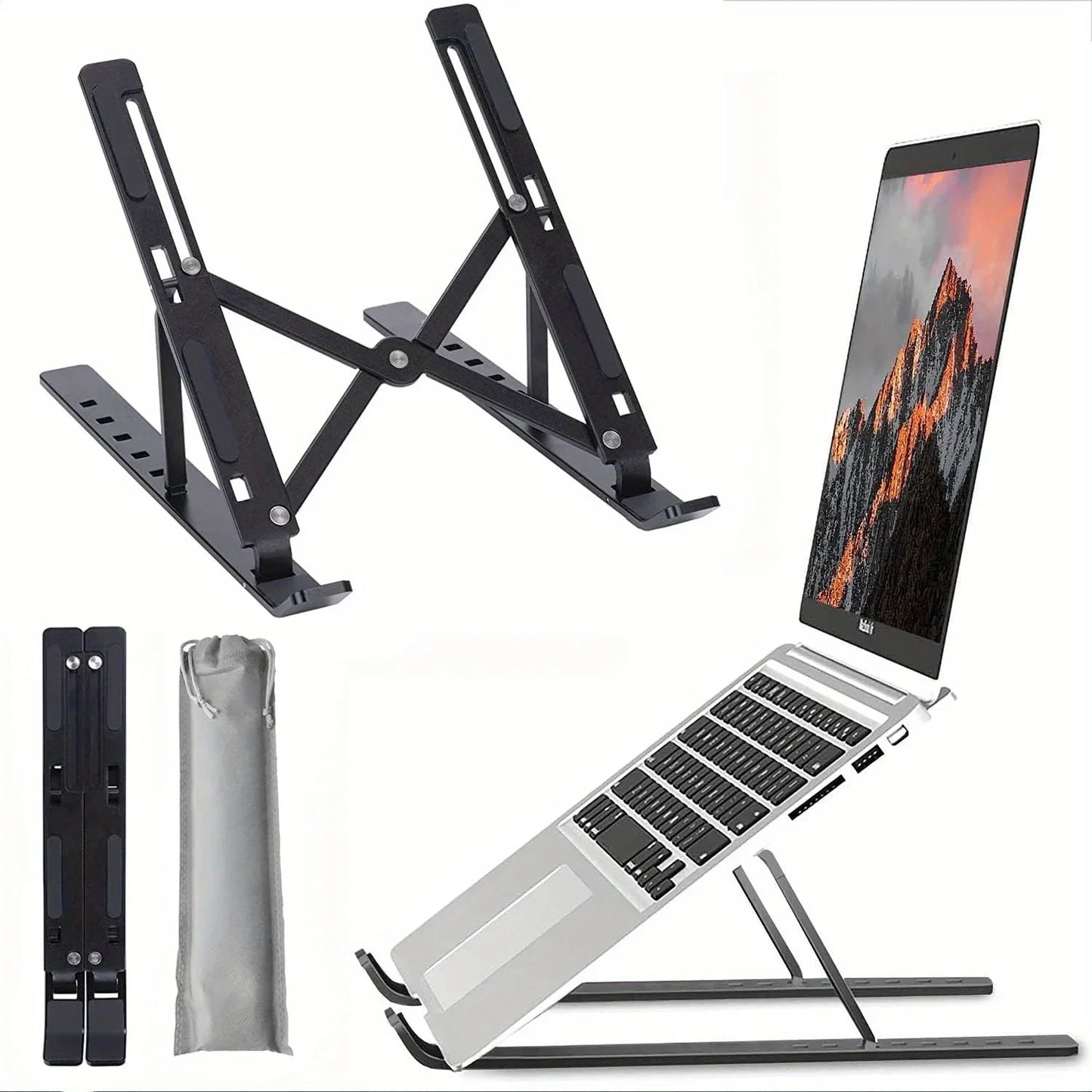Aluminium Laptop Stand – Foldable Adjustable Cooling Riser 8–16"