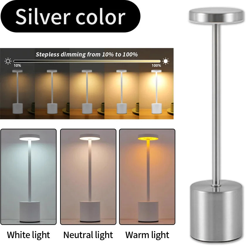 USB Rechargeable Desk Lamp – Touch Stepless Dimmer 3 Colour Modes