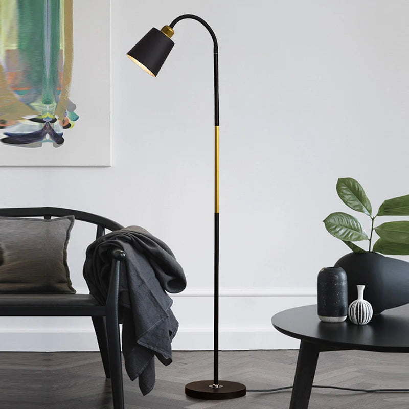 Simple Wrought Iron LED Floor Lamp Black White Standing Reading Light Living Room Bedroom Nordic