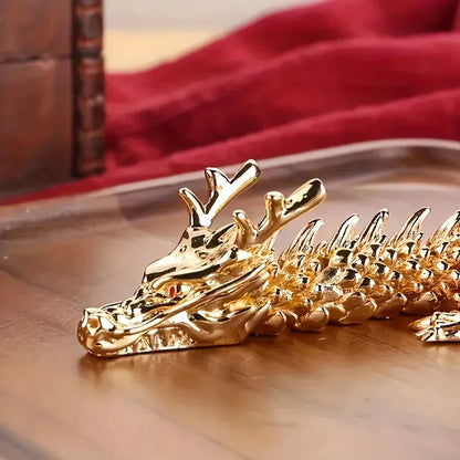 Golden Dragon Statue with Movable Limbs Symbol of Power and Luck Solid Alloy Build