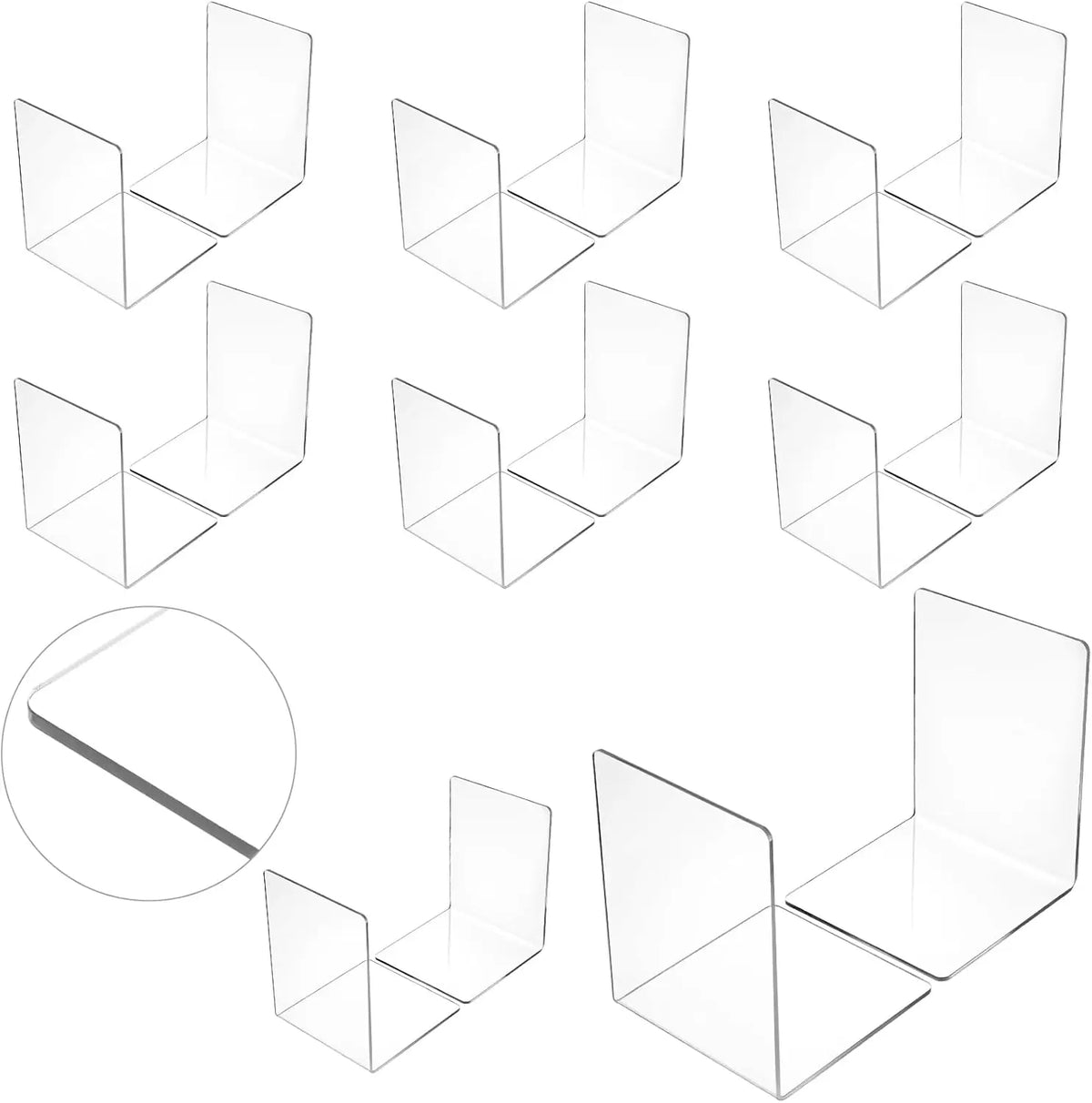 Transparent Acrylic Bookends L-Shaped Desktop Book Organizer Clear Black White 2 4 8 Pack Office