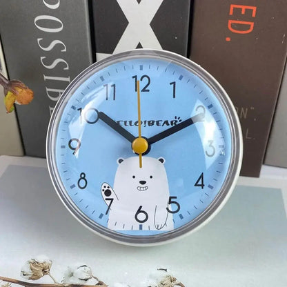 Mini Waterproof Bathroom Wall Clock Blue and Anti-Fog Suction-Cup Mounting