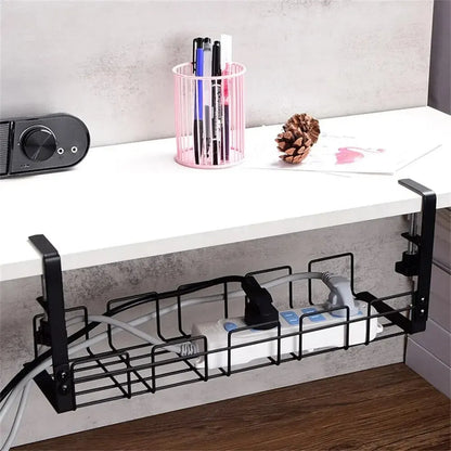 Under-Desk Metal Cable Tray No-Drill Installation Sturdy Build Floor-Free Cabling