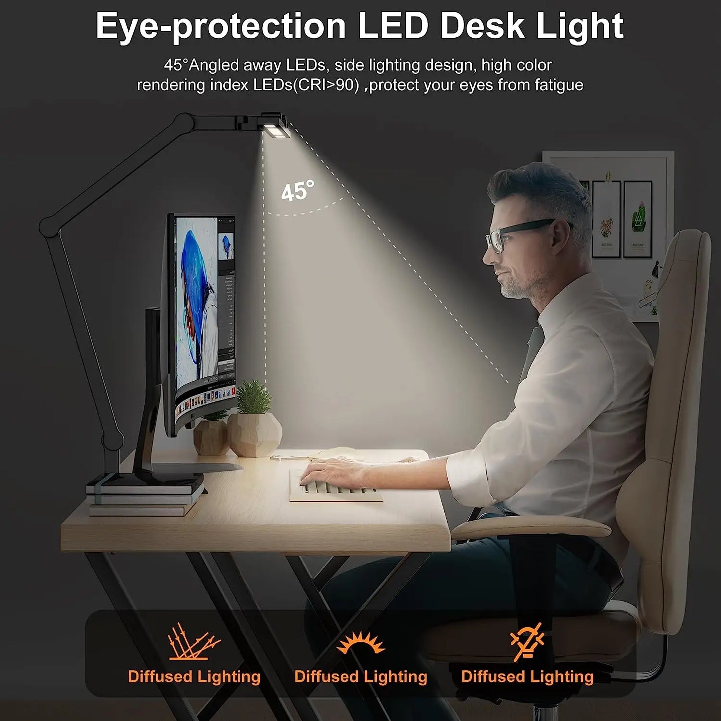24W Wide Bar LED Desk Lamp – 5 Colour Temperatures Eye Protection
