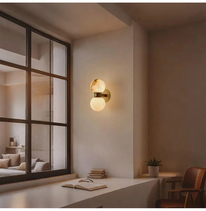 Marble Ball LED Wall Light Copper Bedside Bedroom Sconce