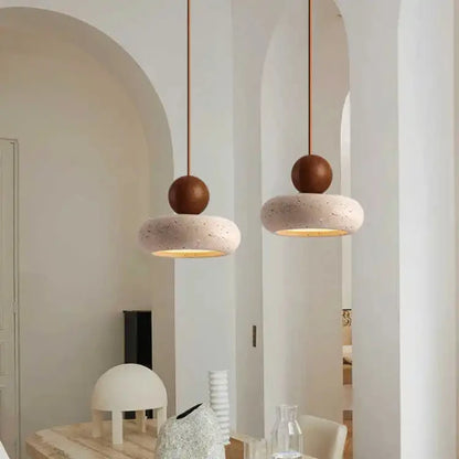 Vintage Pendant Light Natural Yellow Agate Stone Bedroom Bedside Log Walnut Wood Nordic Warm Glow