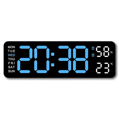 9" LED Digital Wall and Alarm Clock Temp and Humidity Display Auto Dimmer USB Powered