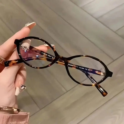 Y2K Retro Oval Frame Glasses Women Female Sweet Cool Eyewear Trend Reading Computer Anti Blue