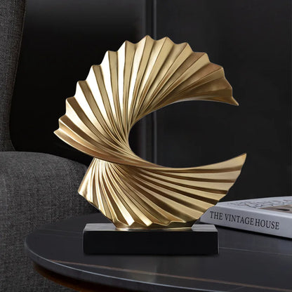 Modern Abstract Sculpture Art Deco Decor Gold Ocean Wave Large Home Accents Statue for Men Office