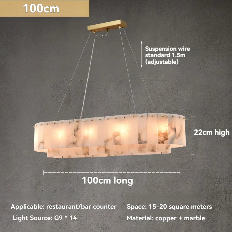 Natural Marble & Brass Ring Chandelier Pendant Light Round Linear & 2-Tier