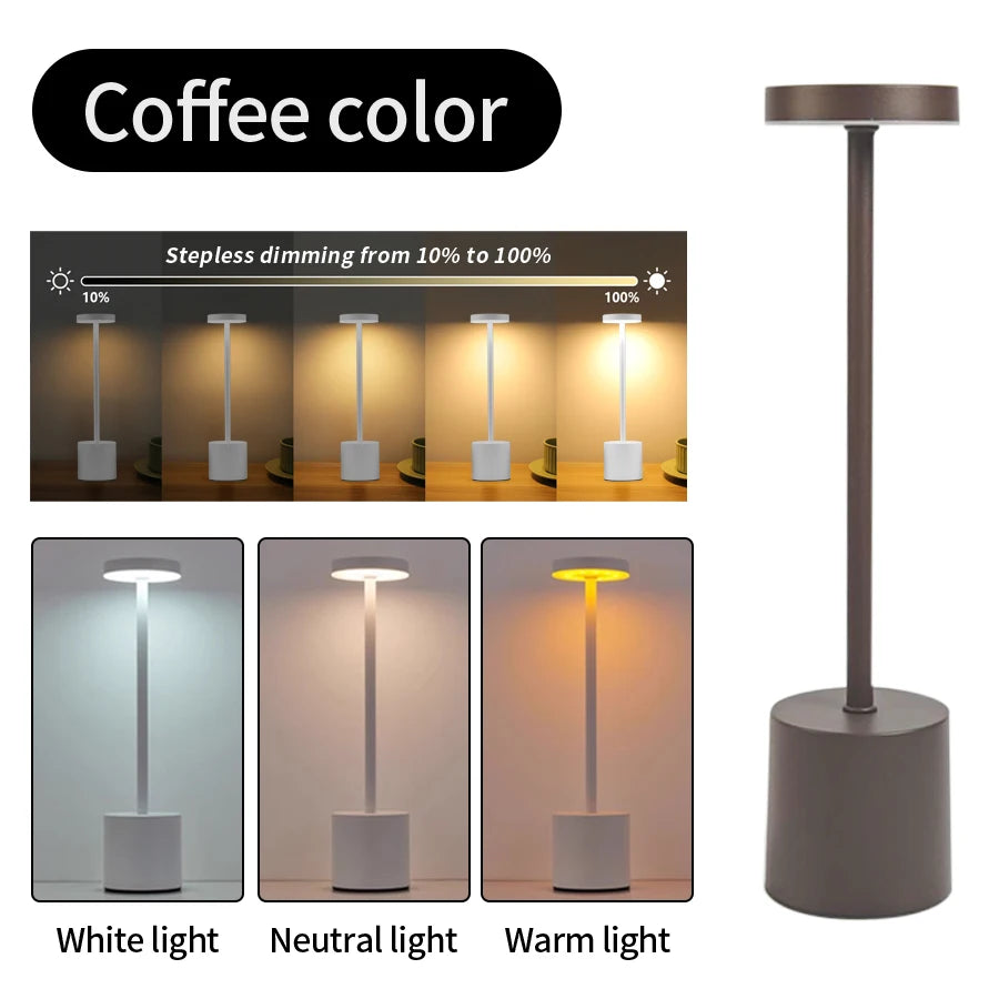 USB Rechargeable Desk Lamp – Touch Stepless Dimmer 3 Colour Modes