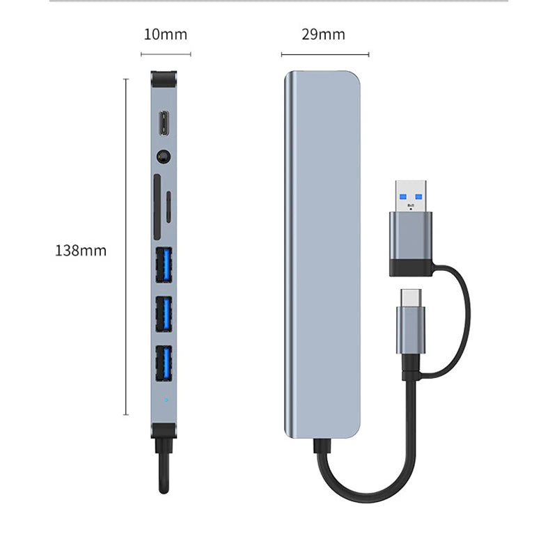 8-in-2 USB-C Hub – Docking Station with HDMI, SD Card & Audio