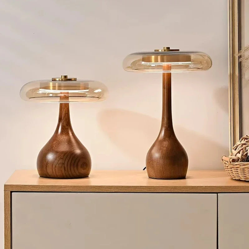 Retro Style Floor Lamp Wooden French Desk for Bedroom Living Room Study Hotel Bedside Table Glass