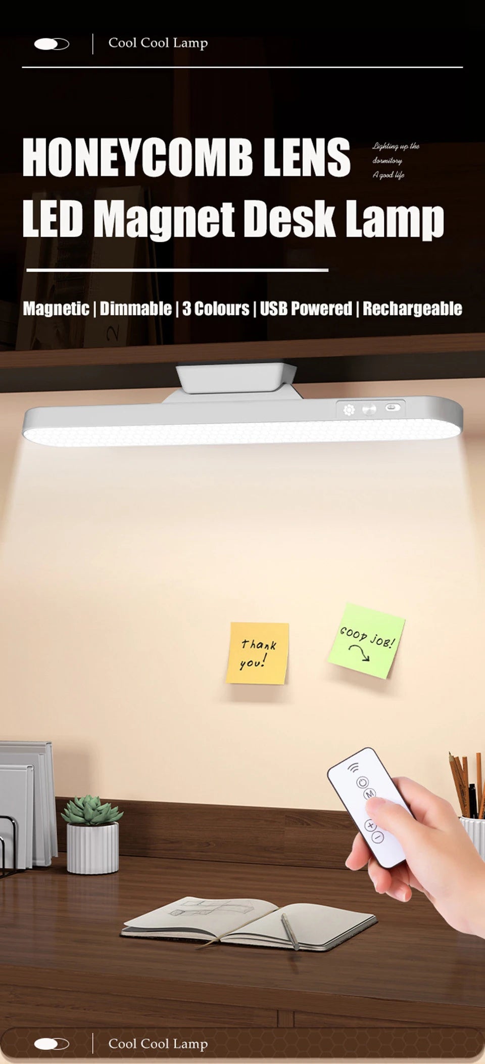 LED Magnetic Under Cabinet Light – USB Rechargeable Dimmable Strip