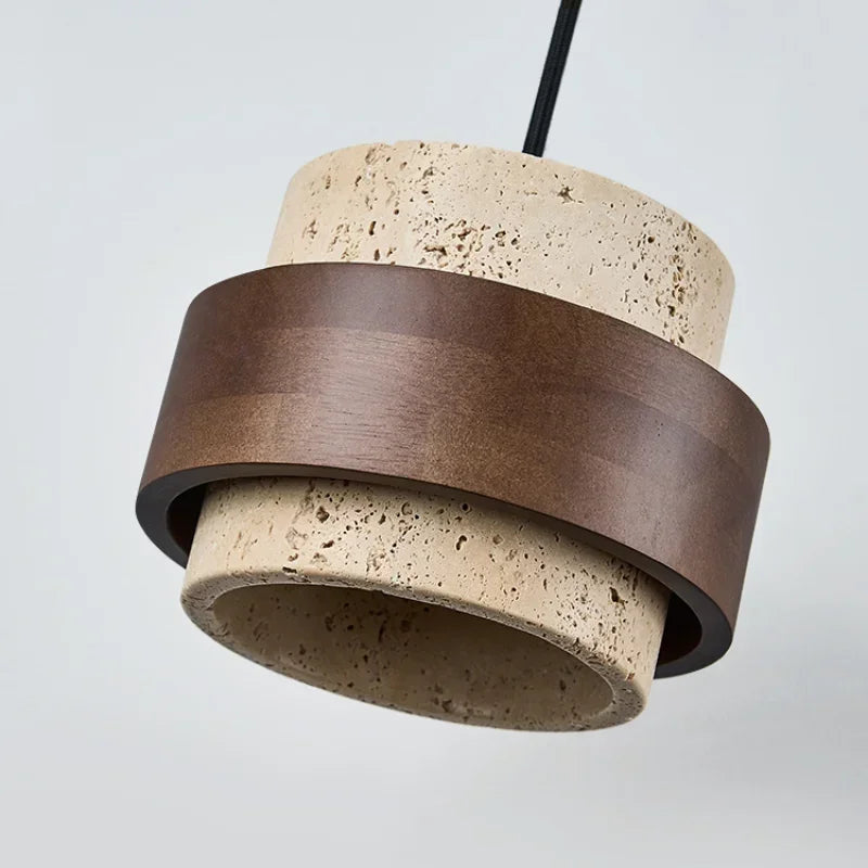 Japanese Wabi Sabi Stone LED Pendant Light Bedroom Bedside Walnut Wood Small Chandelier 3000K Warm