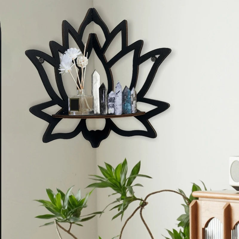 Wooden Lotus Hollow Decorative Rack Aromatherapy Organiser Essential Oil Candle Holder Wall