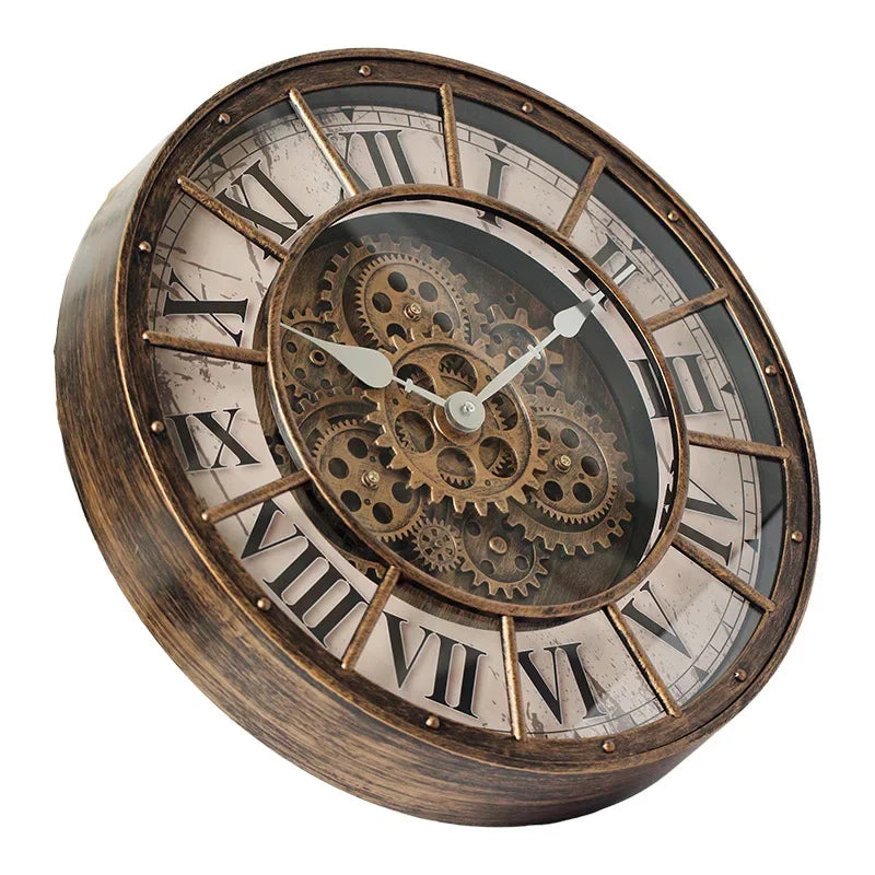 46cm Real Moving Gears Wall Clock Large Industrial Steam Punk Roman Numeral Living Room Home
