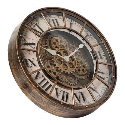 46cm Real Moving Gears Wall Clock Large Industrial Steam Punk Roman Numeral Living Room Home