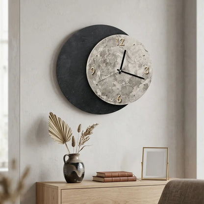 Black Moon Wooden Wall Clock 40cm Silent Non-Ticking Vintage Decor