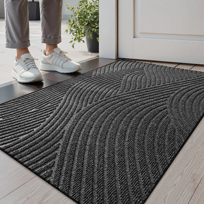 Grooved Geometric Doormat Non-Slip Scraper Entrance Mat 2 Sizes