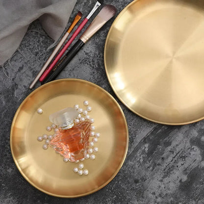 Gold Round Storage Tray For Desktop Decoration Jewelry Cosmetics Metal Modern Household Spare Parts