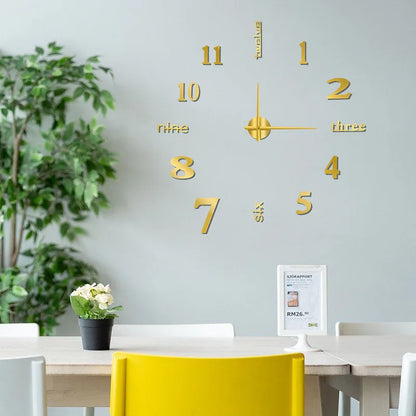 3D Number Poster Wall Clock Oversized Numbers Soundless Movement DIY Layout