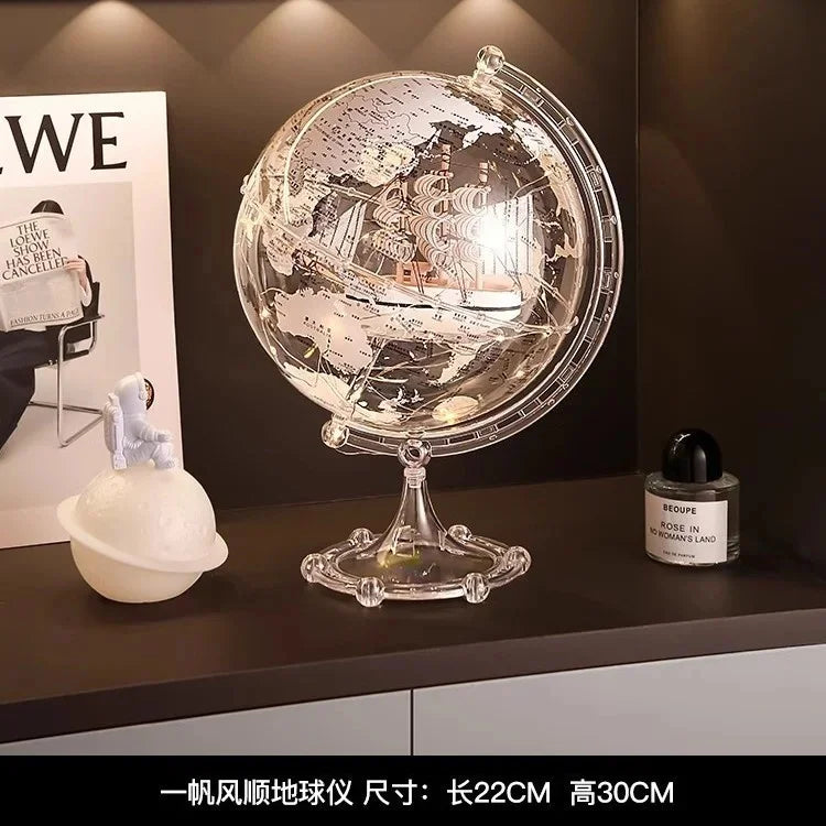 Luxury Modern Globe Ornament With Sailboat Accent Elegant Metal Sculpture For Living Room TV Stand