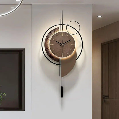 Large Modern Wall Clock with LED Light Living Room Decor