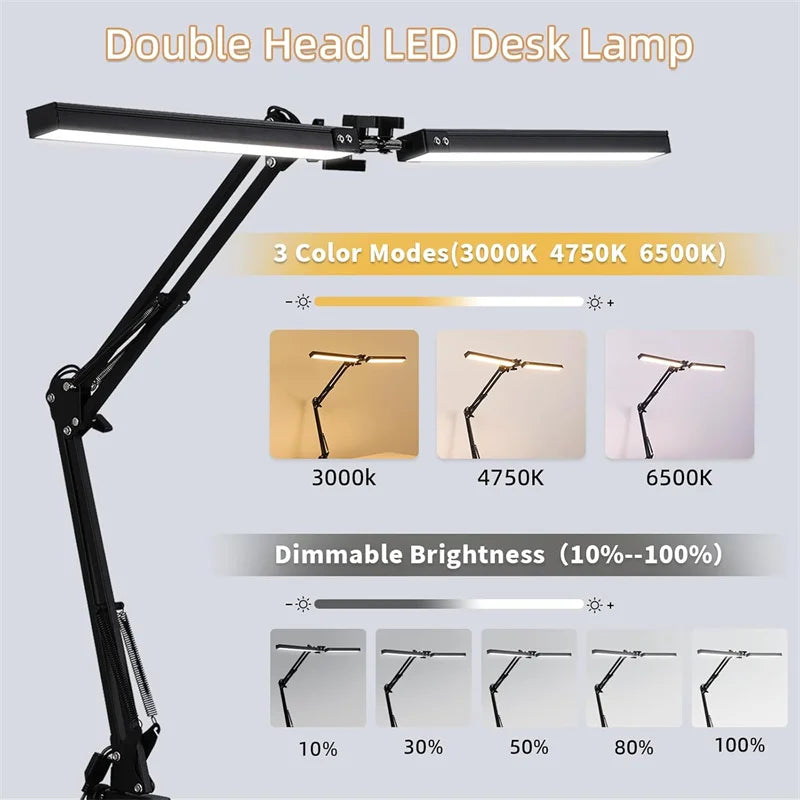 LED Clamp Desk Lamp – 5 Light Modes Auto Shut-Off Eye Protection